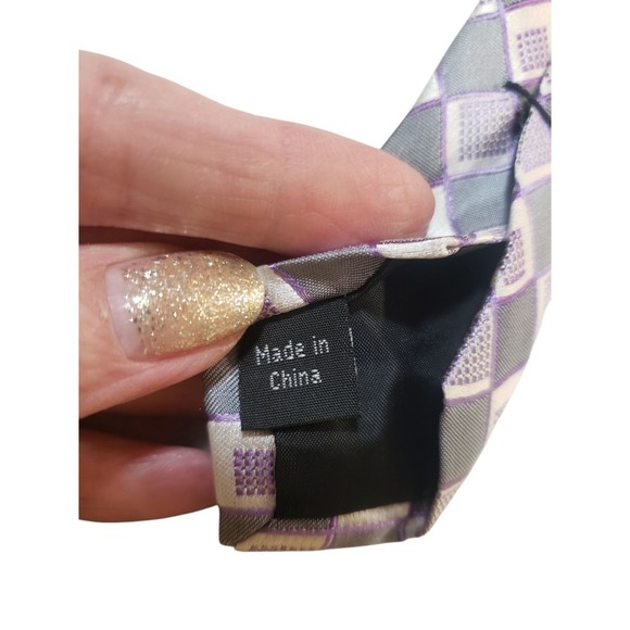 Michael Kors Mens Tie Necktie Designer Luxury Gray Purple White Geometric - Picture 8 of 12